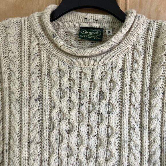 Glencroft Womens Vintage 90s Pure Wool UK Fisherman Sweater Medium Beige SP EXC - Picture 5 of 11